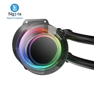 Antec VORTEX LUM 360 Black 360mm ARGB Liquid Cooler 3 120mm Fans 2800 RPM Pump 280W TDP Intel AMD Support Low Noise - View 2