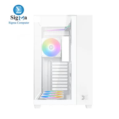 Xigmatek Aqua V Arctic ATX case with 165mm CPU cooler 410mm GPU 7-fan 360mm radiator support 3 tempered glass panels USB-C front I O. - View 4