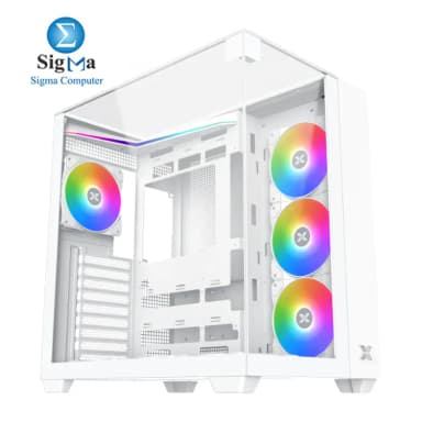 Xigmatek Aqua V Arctic ATX case with 165mm CPU cooler 410mm GPU 7-fan 360mm radiator support 3 tempered glass panels USB-C front I O. - View 1