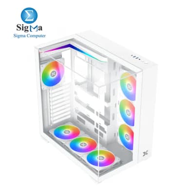 Xigmatek Aqua V Arctic ATX case with 165mm CPU cooler 410mm GPU 7-fan 360mm radiator support 3 tempered glass panels USB-C front I O. - View 6