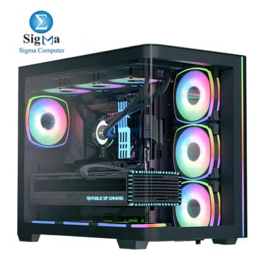Aerocool P500C Evo Mid Tower case with curved tempered glass 4x ARGB fans dual-chamber design supports ATX motherboards 360mm liquid cooling and GPUs up to 450mm. - View 1